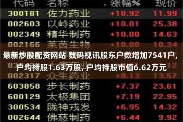 最新炒股配资网站 数码视讯股东户数增加7541户, 户均持股1.63万股, 户均持股市值6.62万元